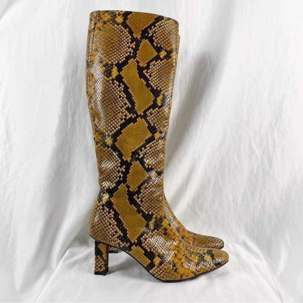 Staud Benny Snake Effect Leather Knee High Tall Boots Gold Tan EU 37 Casual